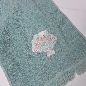 Cannon Royal 2pc Set Blue Green 100% Cotton Embroidered‎ Seashell Towels 80s